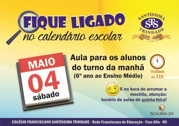 Aula no sábado 4 de maio