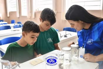 Alunos observam animais e suas características no Laboratório de Ciências
