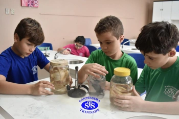 Alunos observam animais e suas características no Laboratório de Ciências