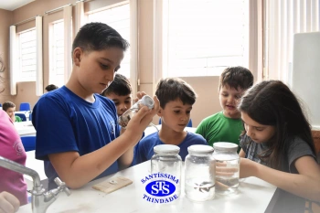 Alunos observam animais e suas características no Laboratório de Ciências