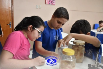 Alunos observam animais e suas características no Laboratório de Ciências