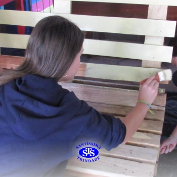 Projeto Líder Voluntário: alunos realizam pintura de bancos para doação