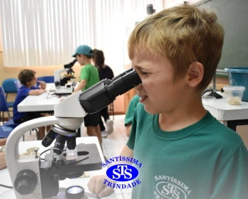 Crianças têm aula prática no Laboratório de Ciências