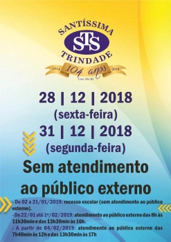 28/12 e 31/12 sem atendimento ao público externo
