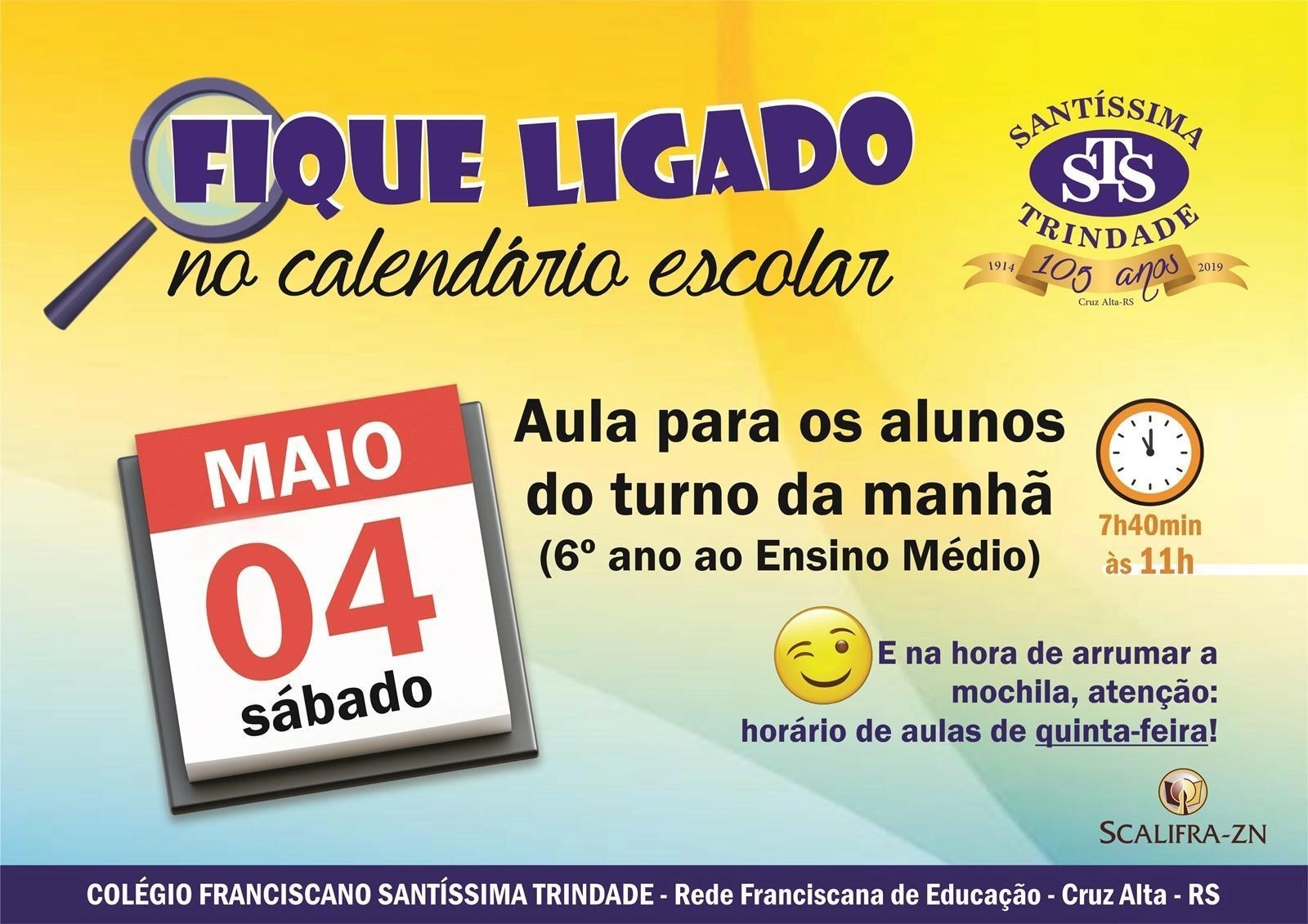 Aula no sábado 4 de maio