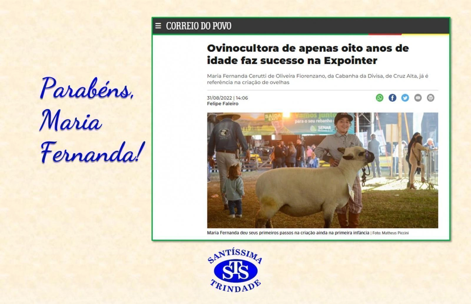 Aluna do Colégio é premiada na 45ª Expointer 