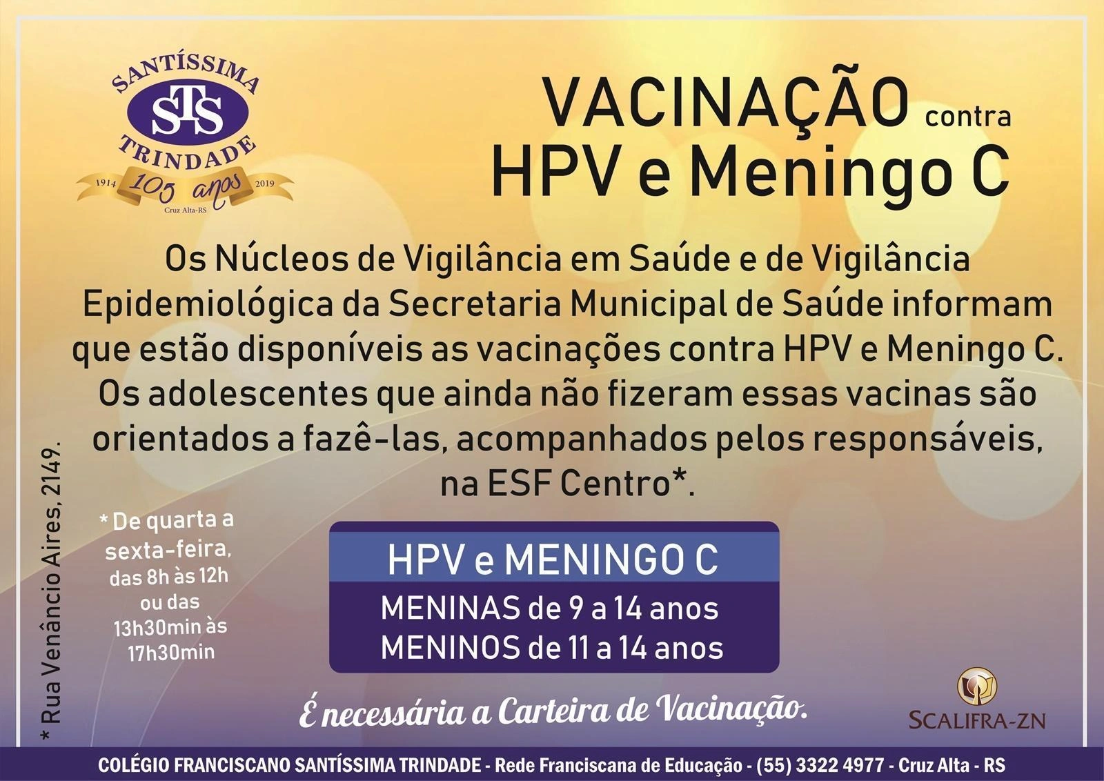 Vacinação contra HPV e Meningo C