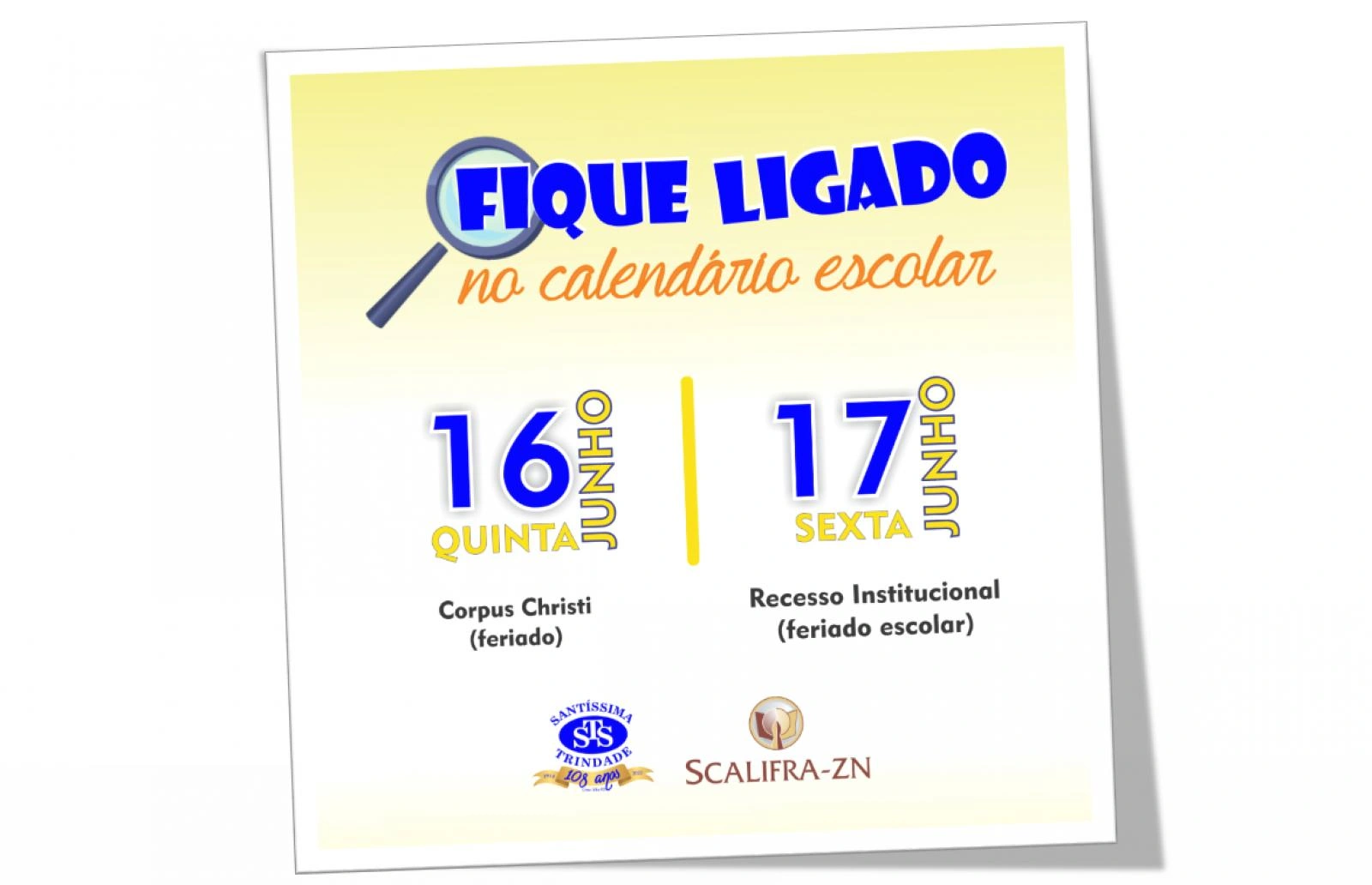 Atenção para o Calendário Letivo