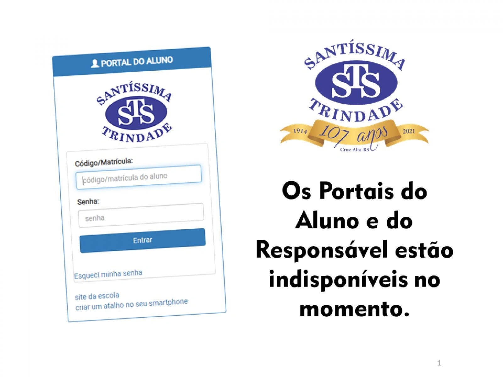 Portais indisponíveis no momento