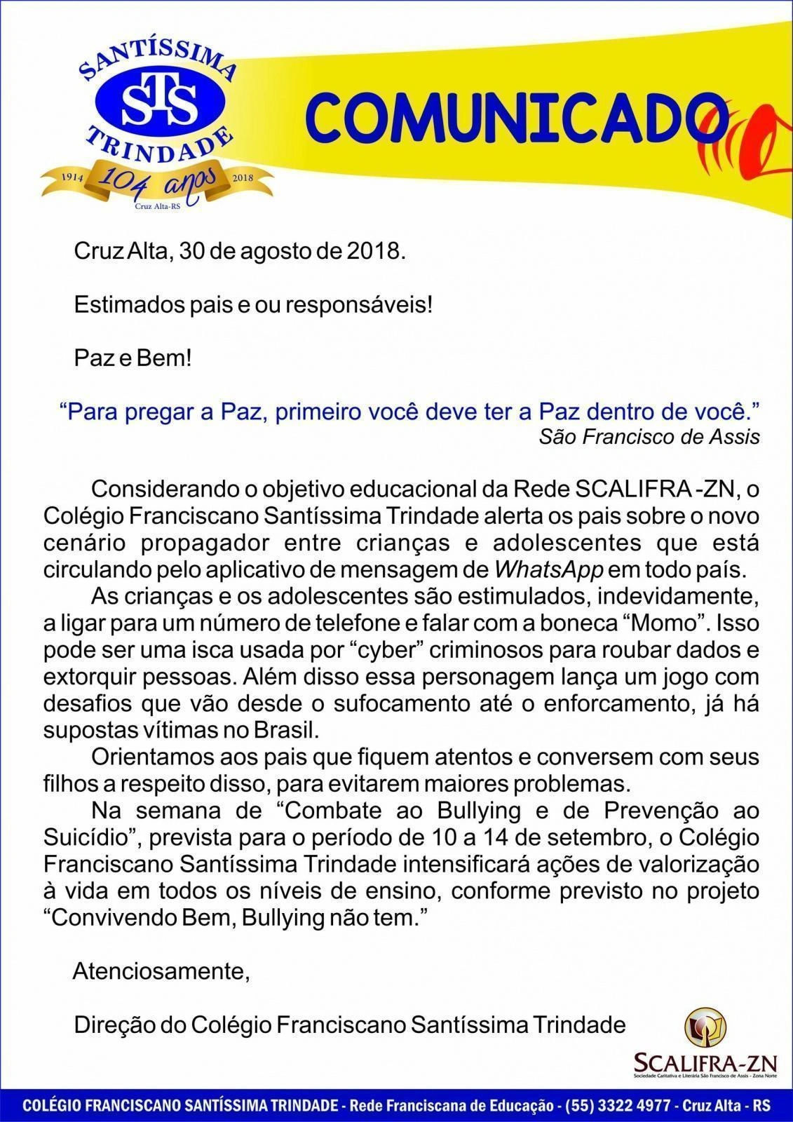 COMUNICADO AOS PAIS