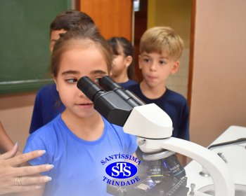 Alunos exploram as plantas no Laboratório de Ciências