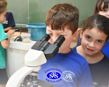 Alunos exploram as plantas no Laboratório de Ciências