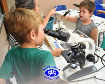 Alunos exploram as plantas no Laboratório de Ciências