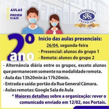 Aulas presenciais: Educação Infantil e 1º e 2º ano do EF