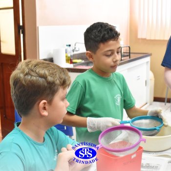 Estudantes do 3º ano fazem prática sobre solos no Laboratório de Ciências