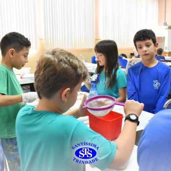 Estudantes do 3º ano fazem prática sobre solos no Laboratório de Ciências