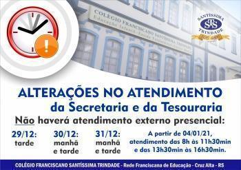 Alteração horário Secretaria e Tesouraria